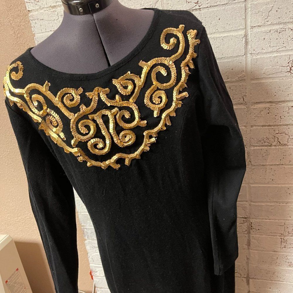 Vintage Theomiles Black Gold Sequin Dress Large